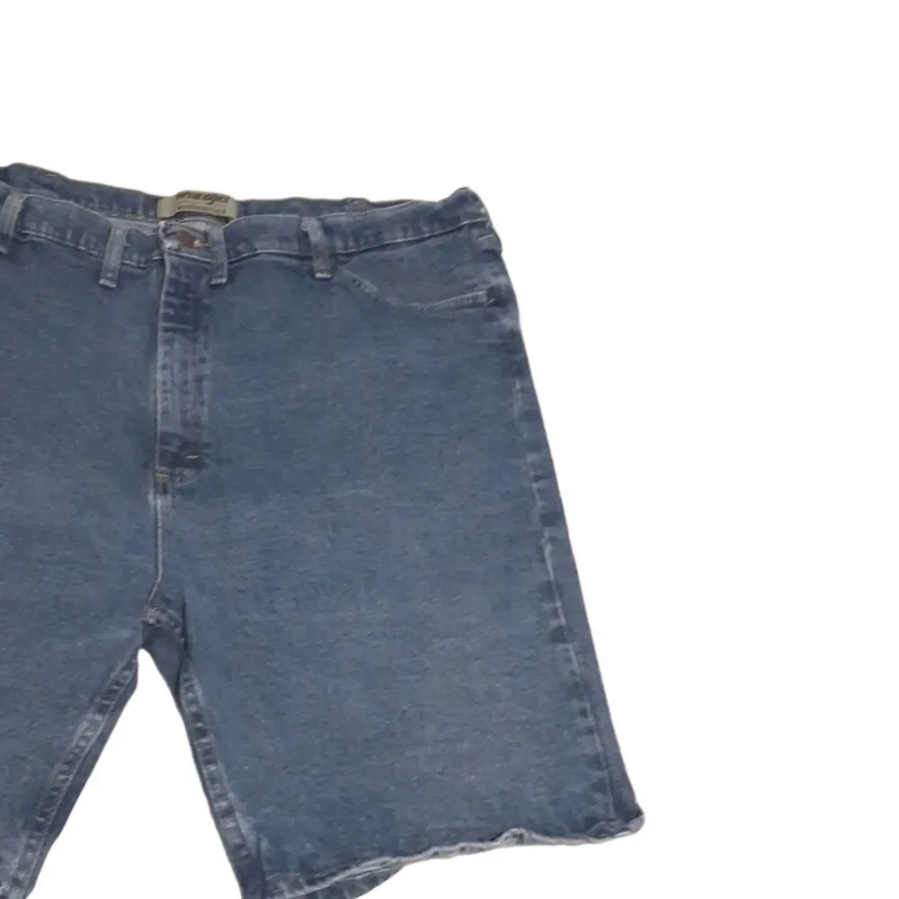 Sz 46 Wrangler Authentics Blue Denim Shorts Mens Raw Hem Heavyweight Cotton